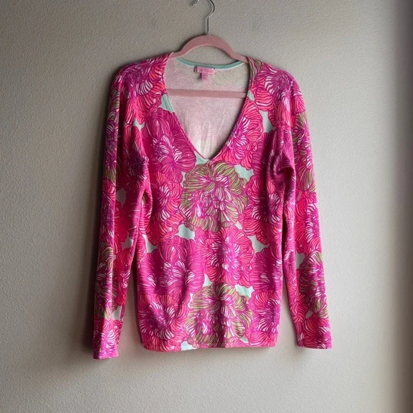 Lilly Pulitzer Adelaide Sweater Pink Green Floral Sweater - Picture 2 of 5